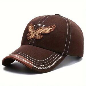 1pc Unisex Sunshade Breathable Baseball Cap With Eagle Embroidery For Autocade